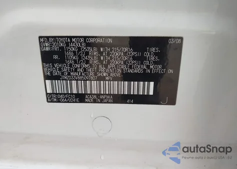 2008 Toyota Rav4 z USA, uszkodzony, nr VIN JTMZD33V885097807